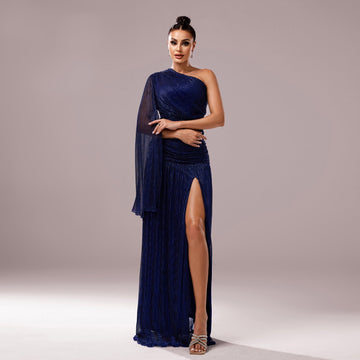 One-Shoulder Long Sleeve Slit Gown ¨C Elegant Evening Dress